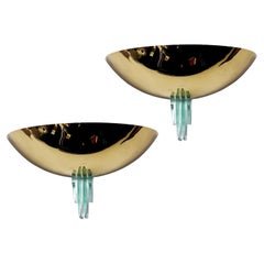 Used Art Deco Style Pair of Wall Lights made of Brass and Glass