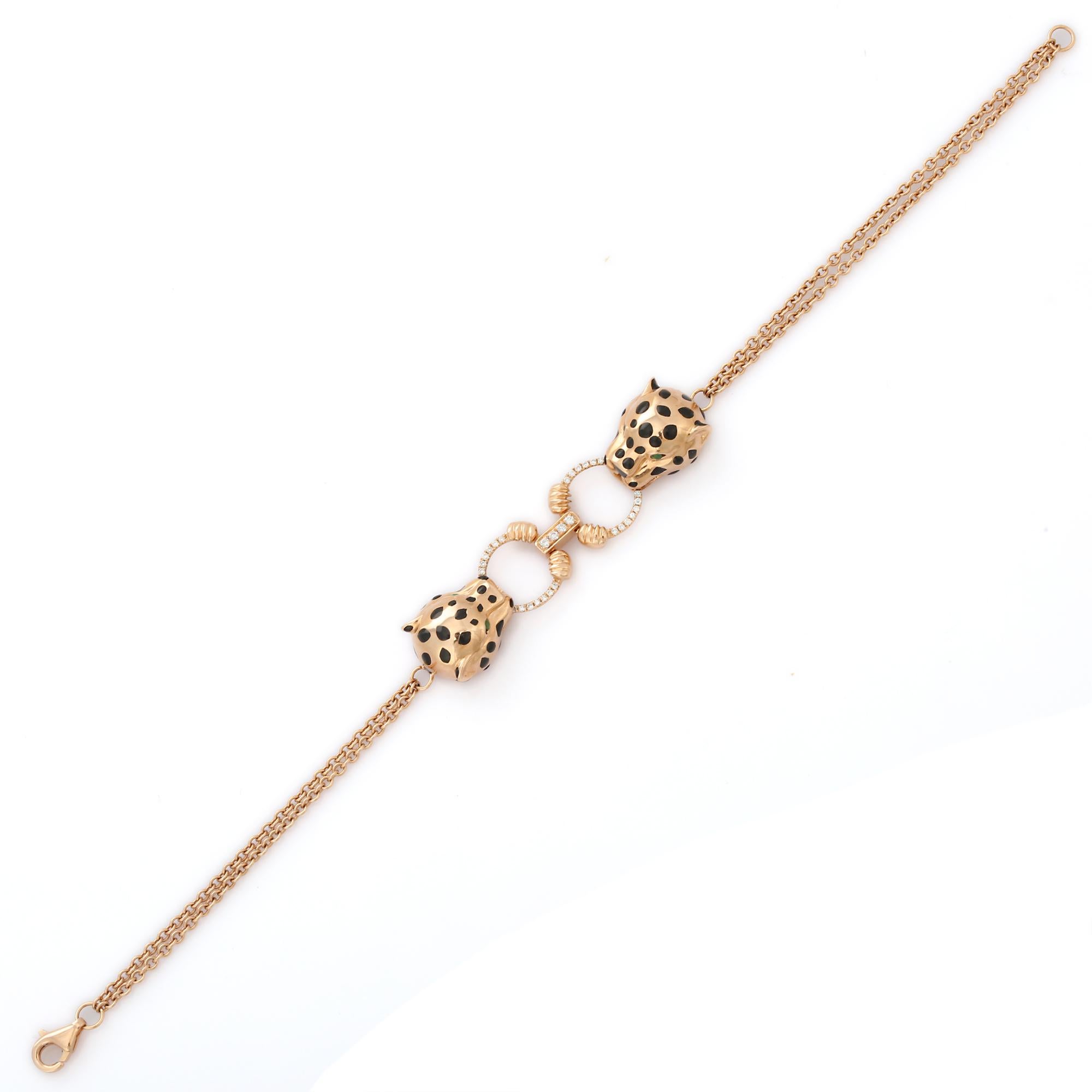 Bracelet à maillons panthère de style Art déco en or rose 18 carats avec émeraudes et diamants Neuf - En vente à Houston, TX