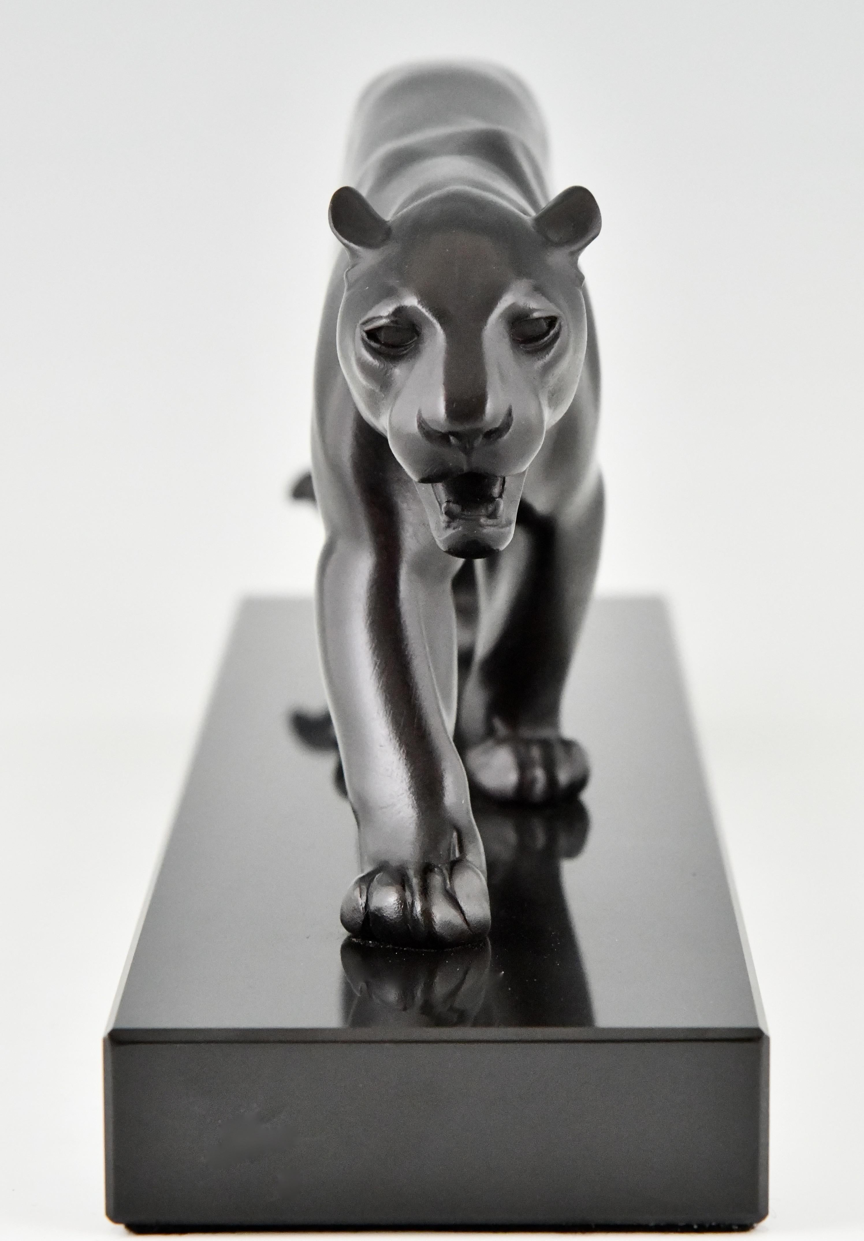 Patinated Art Deco Style Panther Sculpture OUGANDA by Max Le Verrier, France For Sale