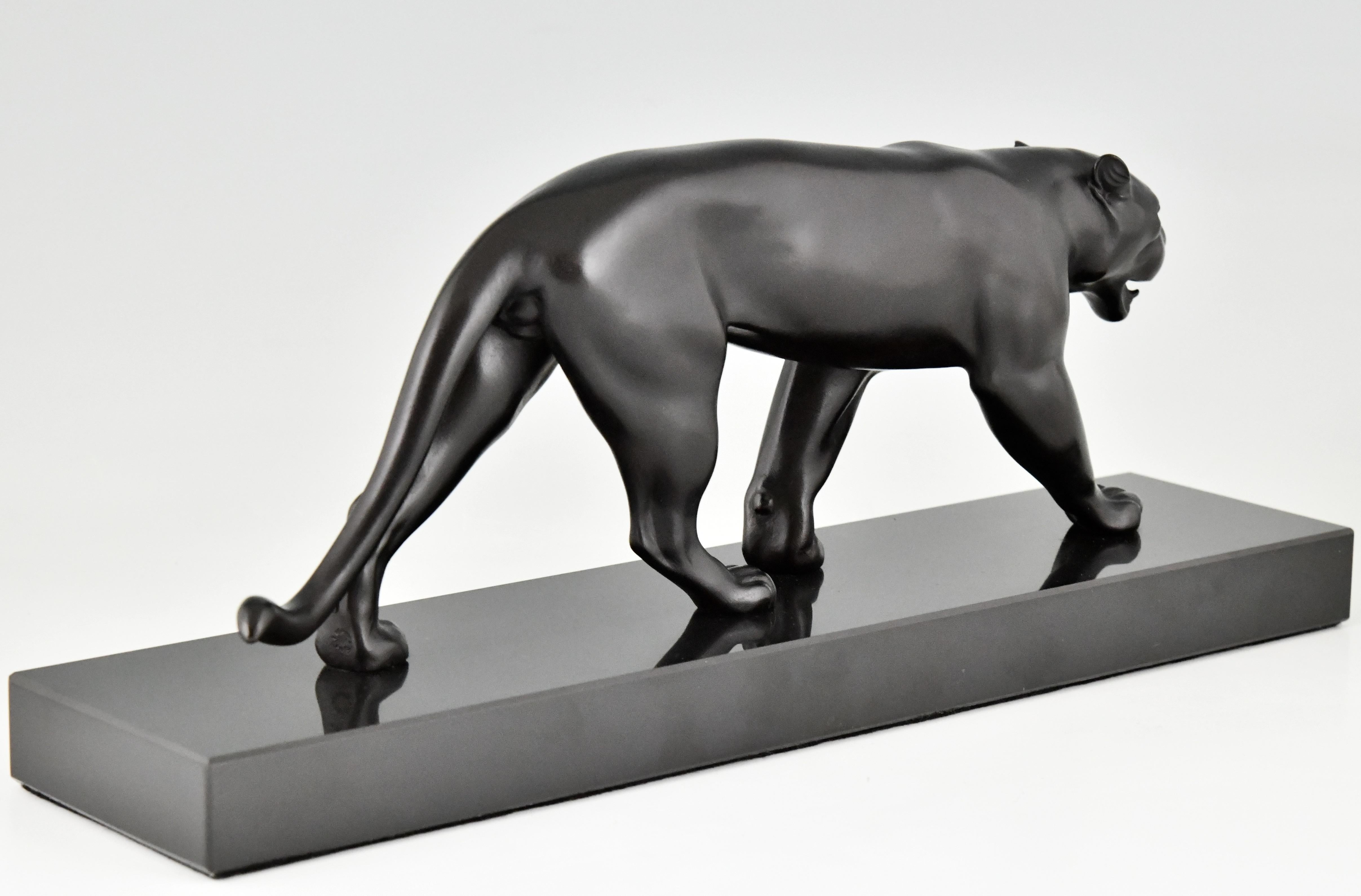 Metal Art Deco Style Panther Sculpture OUGANDA by Max Le Verrier, France For Sale