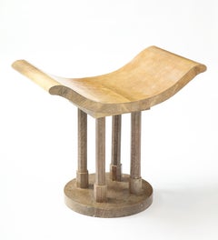 Art Deco Style Parchment Covered Stool in the Manner of Jules Leleu