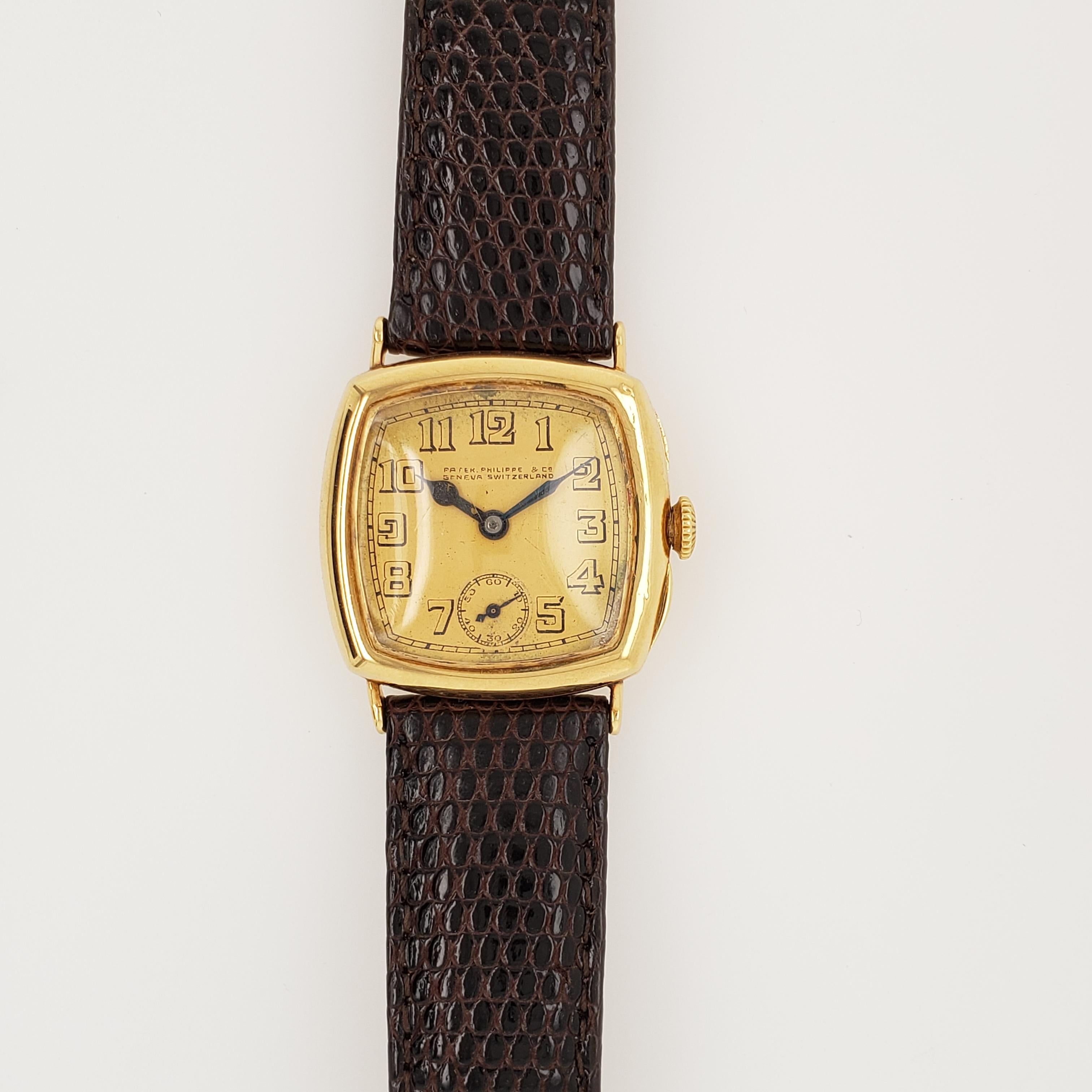Art Deco Stil Patek Philippe 18 Karat Gelbgold Armbanduhr:: ca. 1920er Jahre (Art déco)