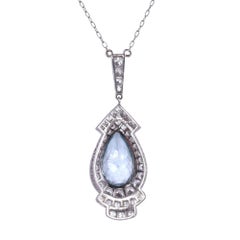 Art Deco Style Pear Aquamarine & Diamond Platinum Necklace