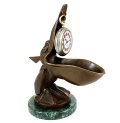 Art Deco style Pelican Pocket Watch Holder in Bronze, Inspired by Leopold Verler