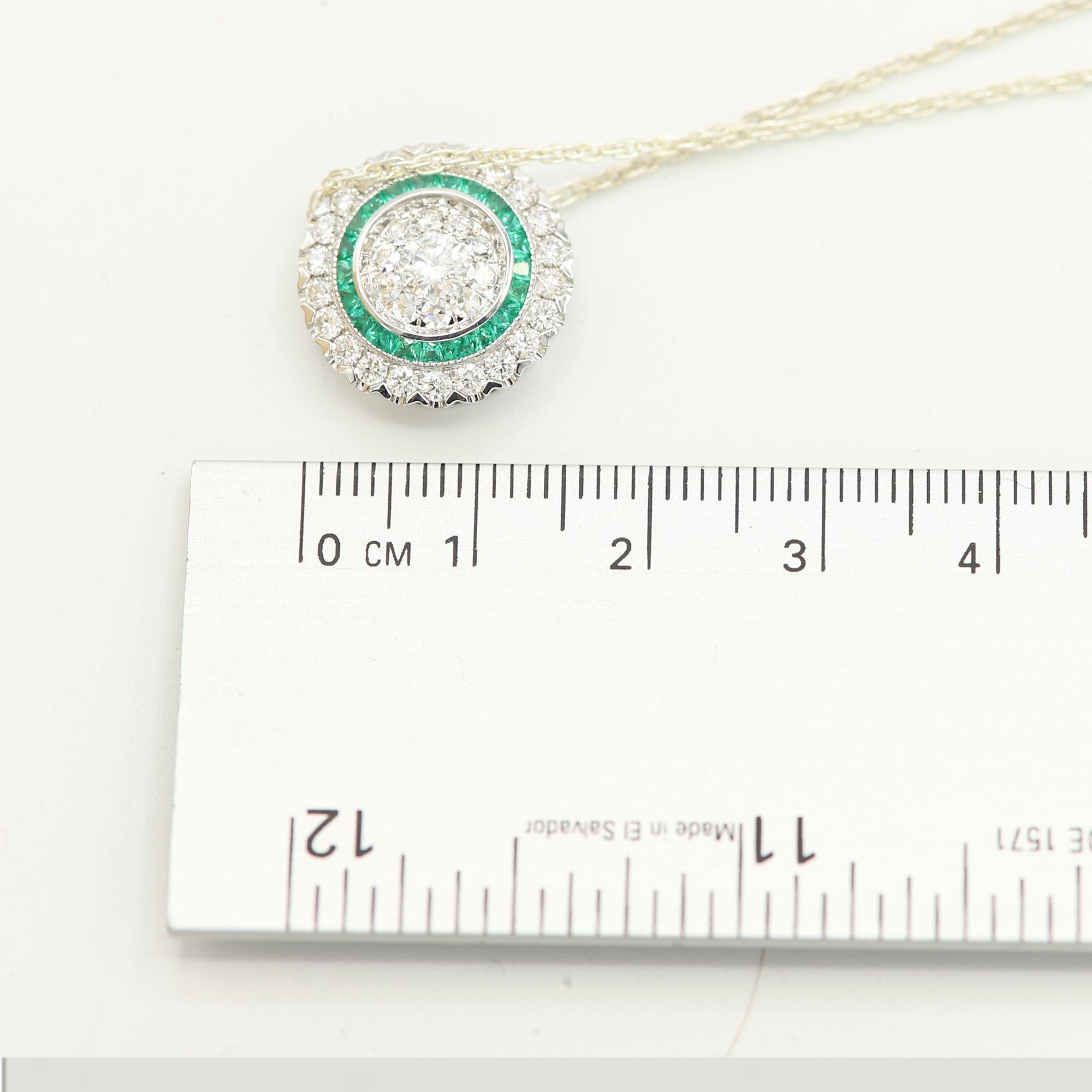 Art Deco Style Pendant 18 Karat Gold Diamonds and Emerald Art Deco Necklace For Sale 2