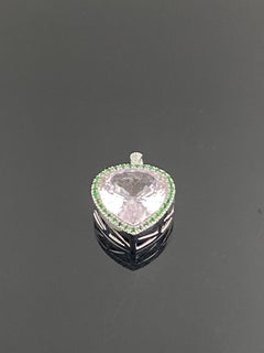 Art Deco Style Pendant, Heart Shaped Kunznite And Round Tsavorites In 18K Gold