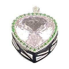 Art Deco Style Pendant, Heart Shaped Kunznite And Round Tsavorites In 18K Gold
