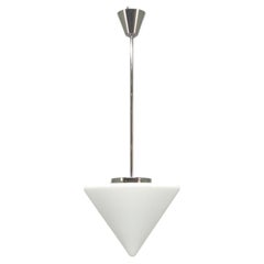 Art Deco Style Pendant Light, Chrome & Milk Glass, 1970s