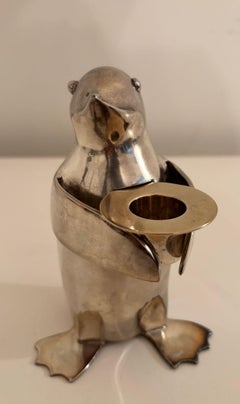 Art Deco Style Penguin Chrome Metal Paperweight Shelf Decor