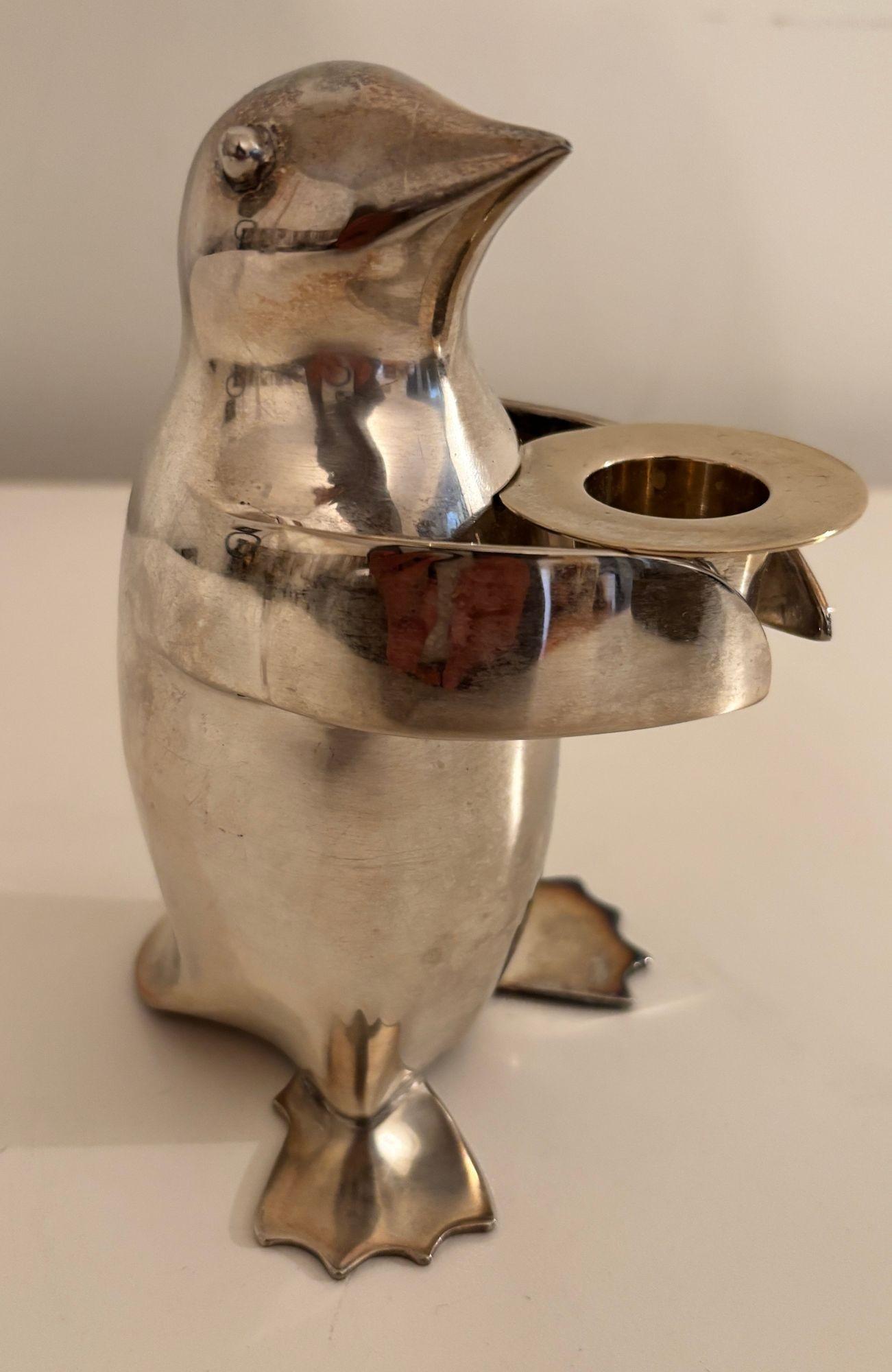 Art Deco Stil Pinguin Chrom Metall Briefbeschwerer Regal Dekor (Gegossen) im Angebot