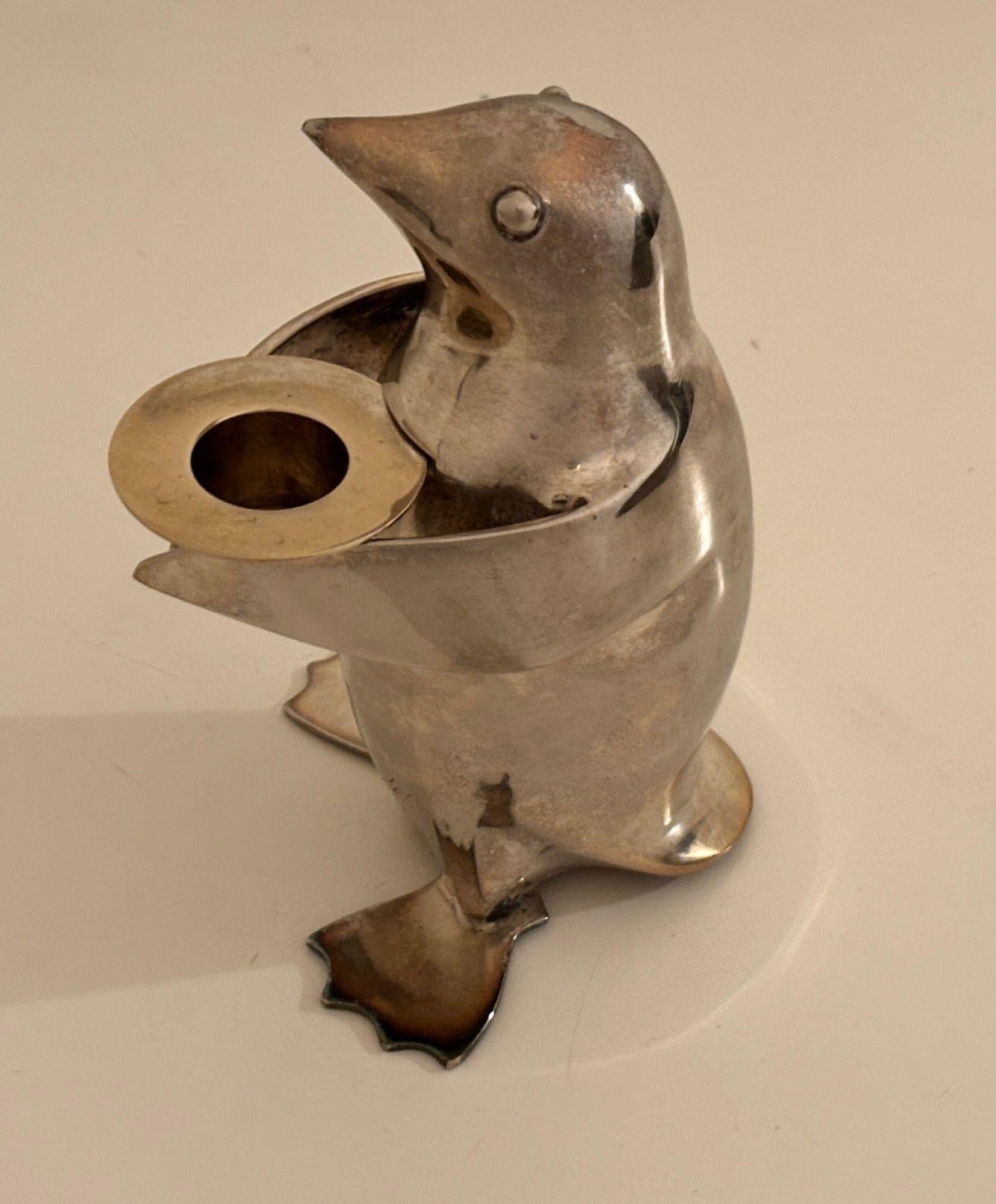 Art Deco Stil Pinguin Chrom Metall Briefbeschwerer Regal Dekor im Angebot 1