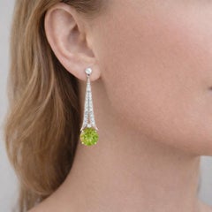 Art Deco Style Peridot and Colorless Topaz Drop Earrings 14k gold