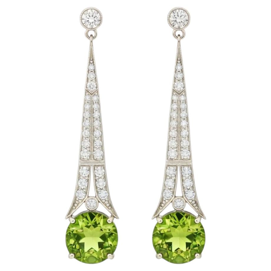 Pendientes de Gota de Peridoto y Topacio Incoloro Estilo Art Decó Oro de 14k en venta