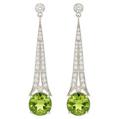 Art Deco Style Peridot and Colorless Topaz Drop Earrings 14k gold