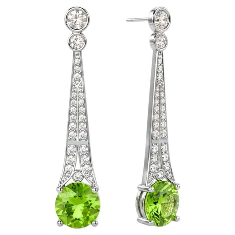Orecchini a goccia in stile Art Deco con peridoto e topazio incolore argento, oro
