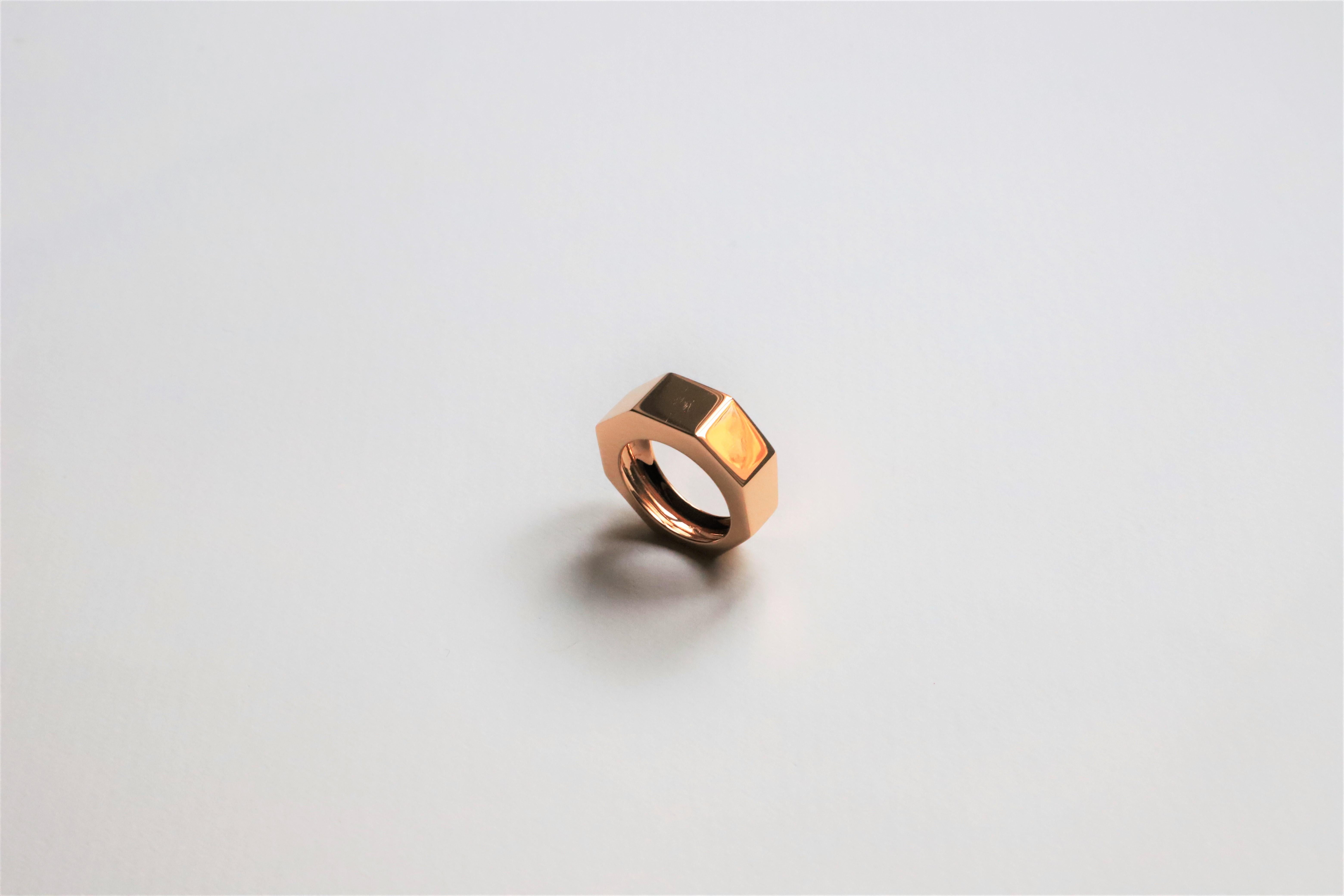 Art Deco Style Personalized 18 Karat Rose Gold Unisex Modern Design Ring For Sale 5