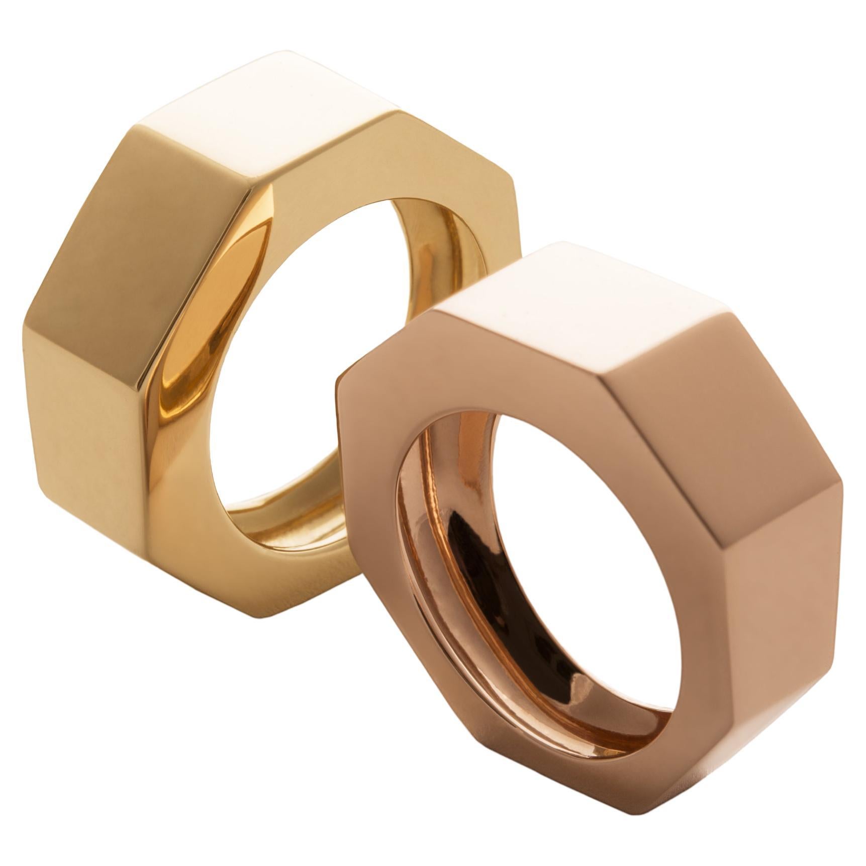 Rossella Ugolini Art Deco Style Personalized 18K Gold Unisex Modern Design Ring For Sale