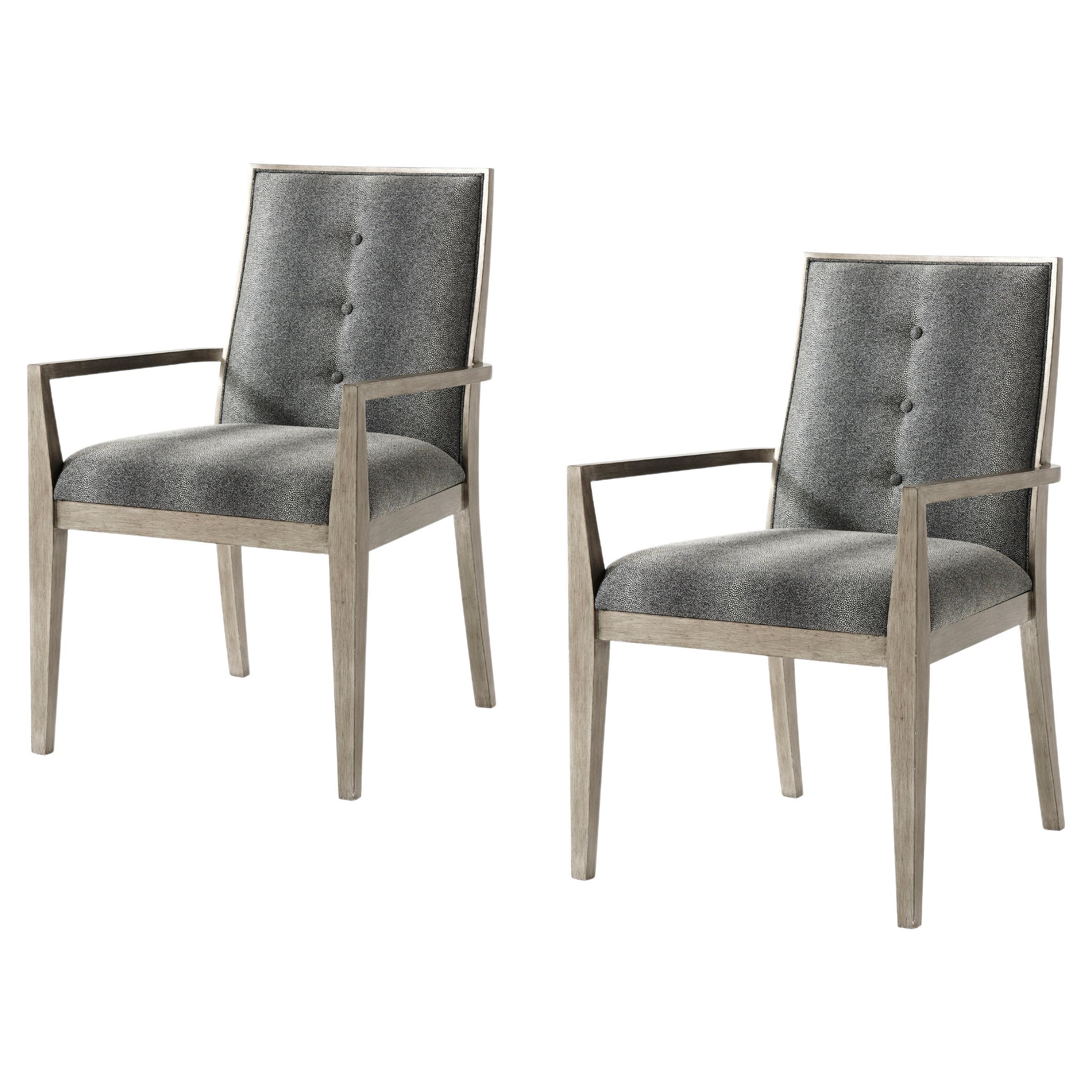 Art Deco Style Pewter Dining Armchairs