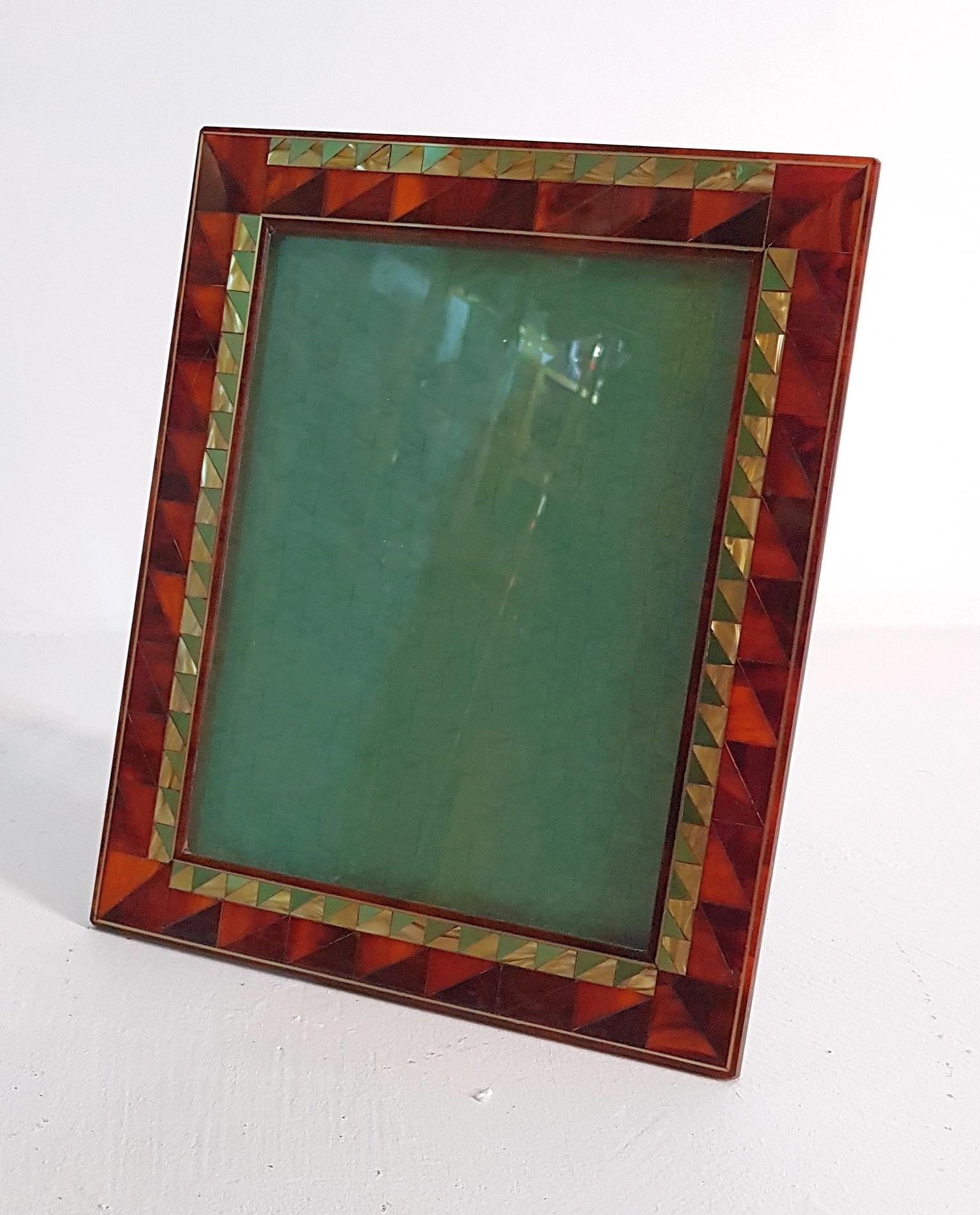 Late 20th Century Art Deco Style Picture Frame in Lucite Tortoise and Picture Frame in Burl Wood 