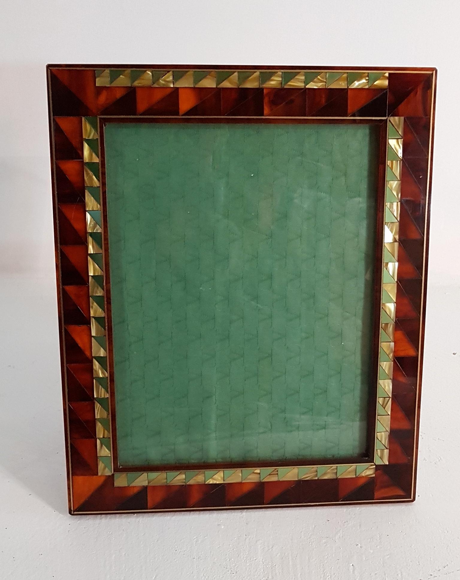 Acrylic Art Deco Style Picture Frame in Lucite Tortoise and Picture Frame in Burl Wood 