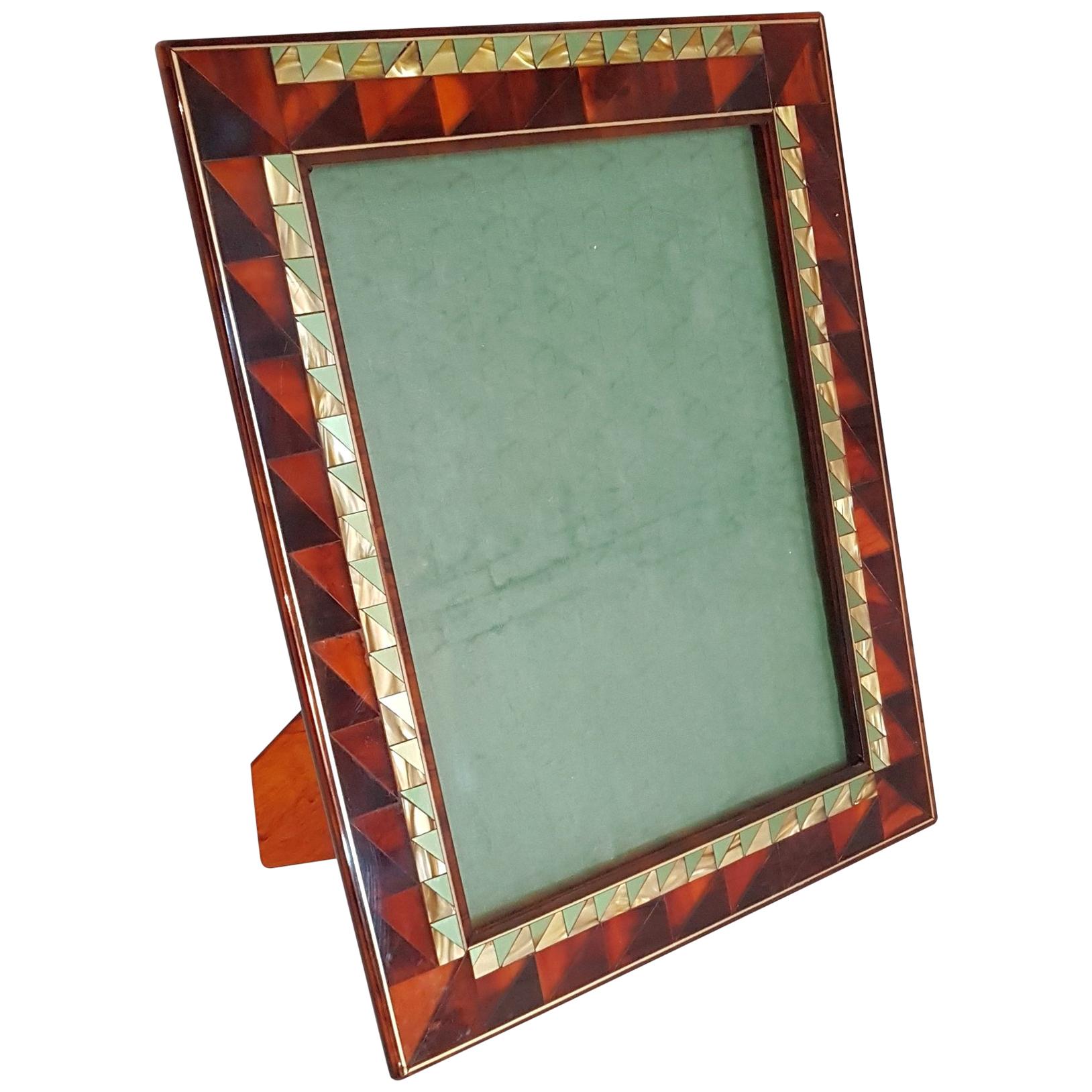 Art Deco Style Picture Frame in Lucite Tortoise and Picture Frame in Burl Wood 