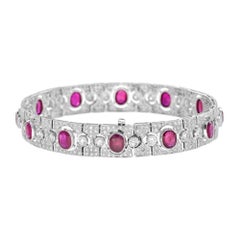 Art Deco Stil Rosa Rot Oval Rubin & Diamant Tennis 18K Weißgold Armband