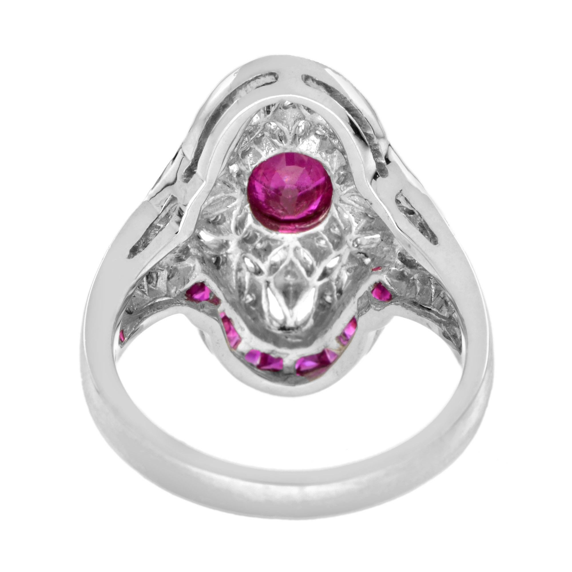 Art Deco Style Pink Red Ruby & Diamond Cocktail 18K White Gold Statement Ring Neuf - En vente à Oakton, VA