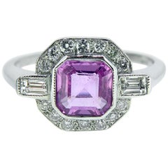 Art Deco Style Pink Sapphire and Diamond Ring, Cluster Cocktail Style