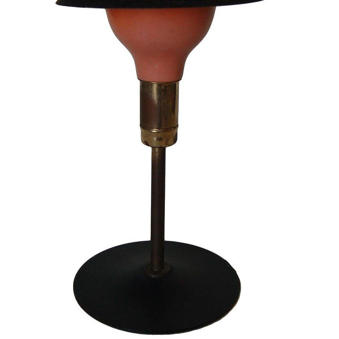 Mid-Century Modern Art Deco Style Pink Saucer Table Lamp with Black and Brass Accents For Sale