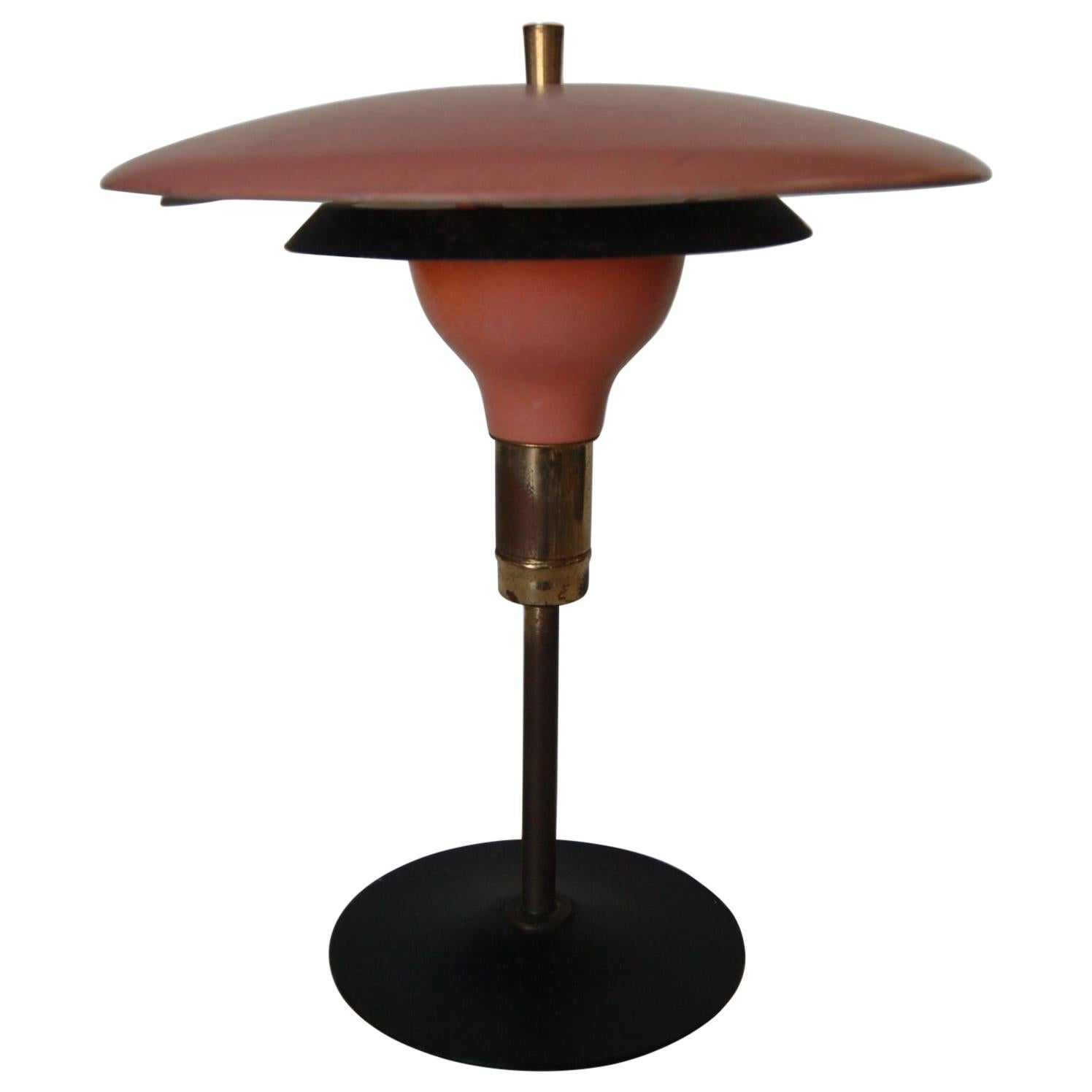 Art Deco Style Pink Saucer Table Lamp with Black and Brass Accents