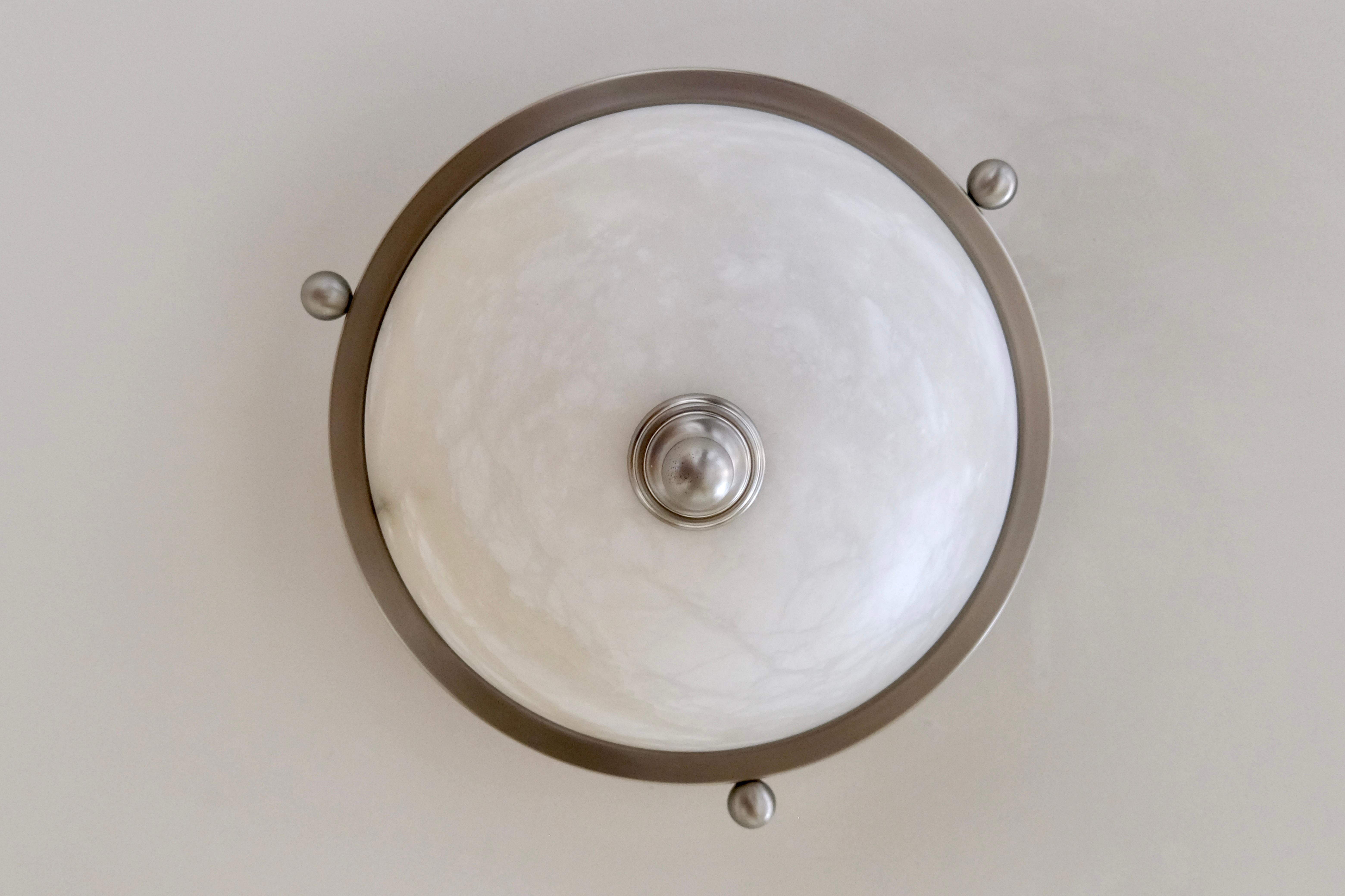 Spanish Art Deco Style Plafonnier Ceiling Lamp with Alabaster Bowl For Sale