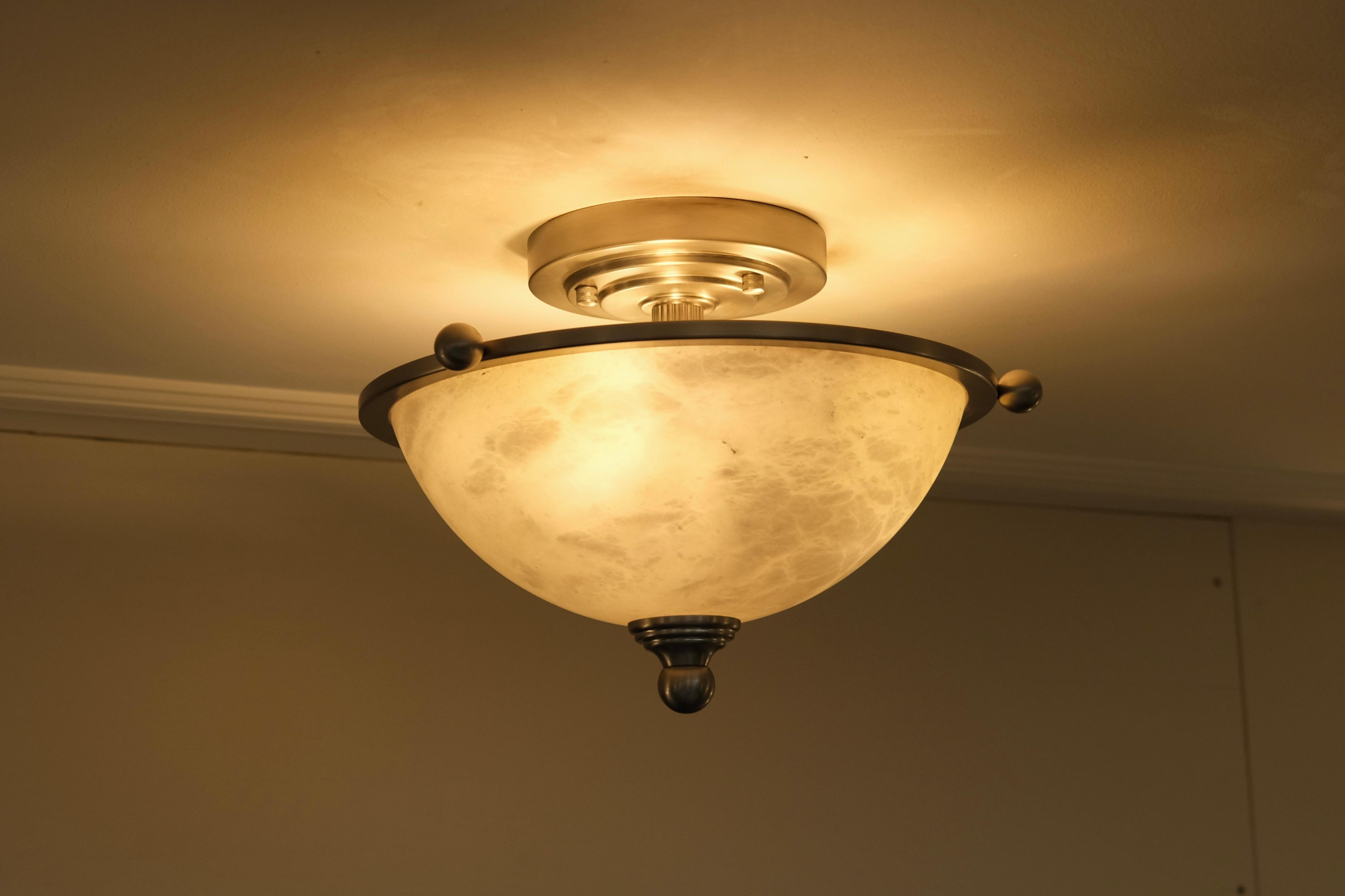Art Deco Style Plafonnier Ceiling Lamp with Alabaster Bowl In Good Condition For Sale In Ulm, DE