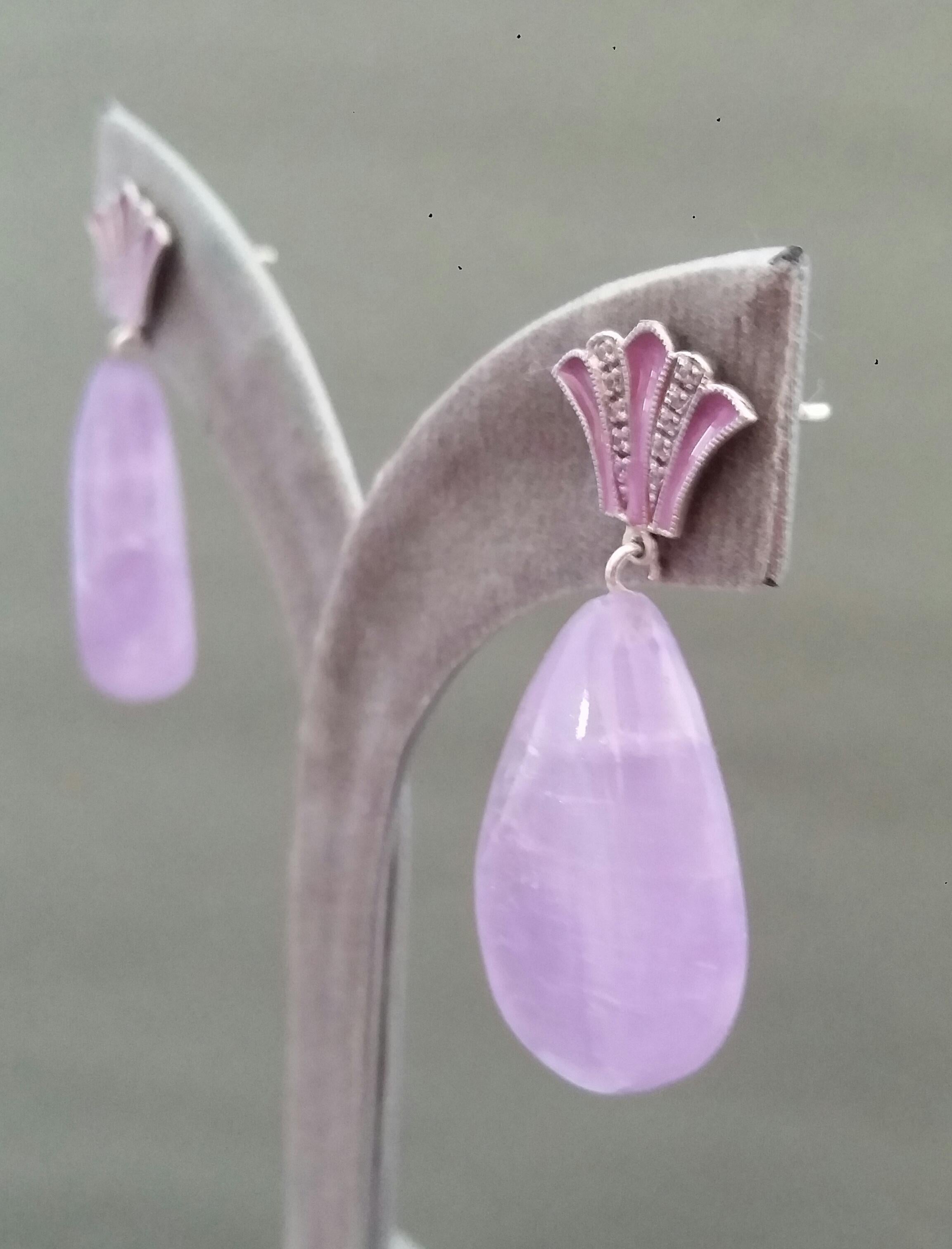 Art Deco Style Plain Drop Shape Amethyst Gold Diamonds Enamel Dangle Earrings For Sale 6