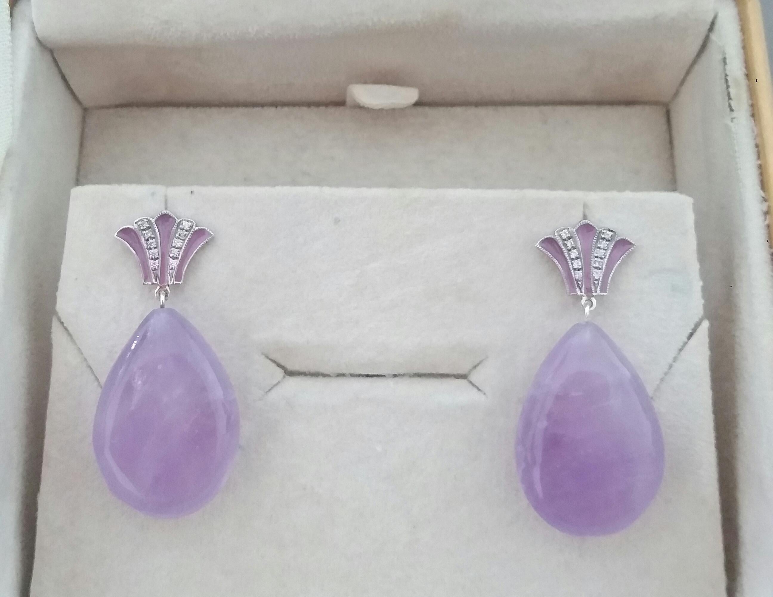 Pendants d'oreilles de style Art déco en forme de goutte en or, améthyste, diamants et émail en vente 1