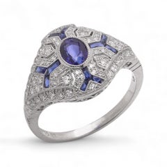 Art Deco style Platinum 0.74 ct. Sapphire and Diamond Ring