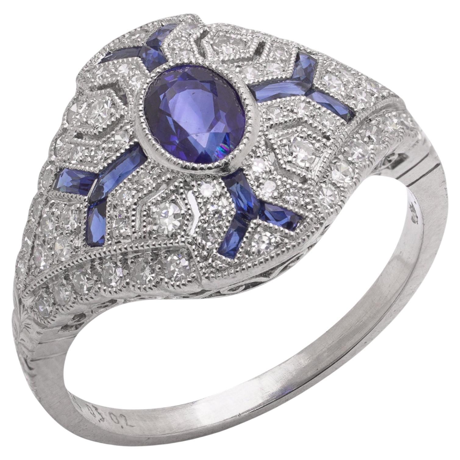 Art Deco-Stil Platin 0,74 ct. Saphir- und Diamantring