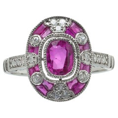 Art Deco Style Platinum 0.81 ct Mozambique Ruby and Diamond Cluster Ring