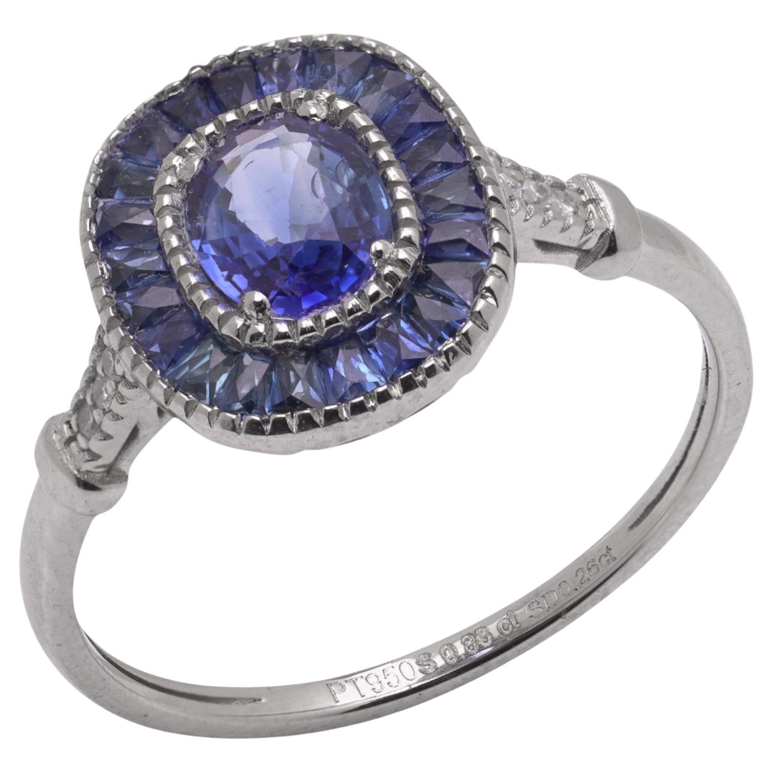 Anello in platino da 0,83 ct. e diamanti in stile Art Deco in vendita