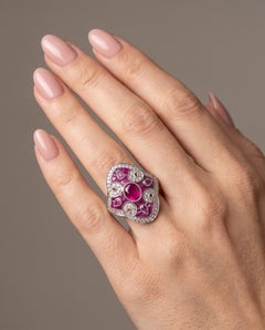 Art Deco Style Platinum 0.90 ct Mozambique Ruby and Diamond Quatrefoil Ring
