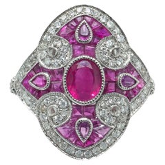 Art Deco Style Platinum 0.90 ct Mozambique Ruby and Diamond Quatrefoil Ring