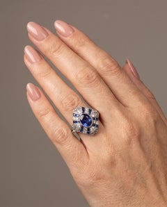 Art Deco Style Platinum 1.00 ct Sapphire and Diamond Lozenge Ring