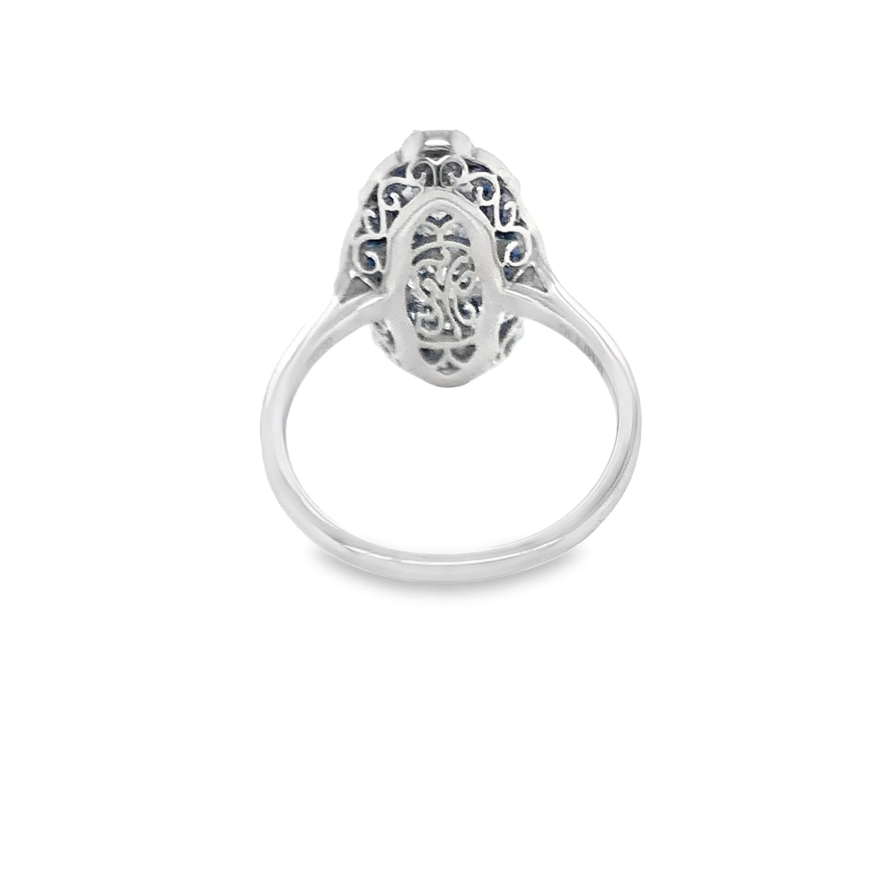 Art Deco Style Platinum 1.04 F, SI1 GIA Diamond & Sapphire Ring For Sale 3