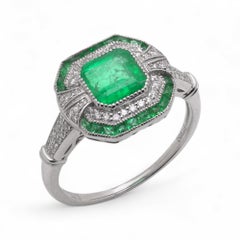 Art Deco style Platinum 1.19 ct. Emerald and Diamond Ring