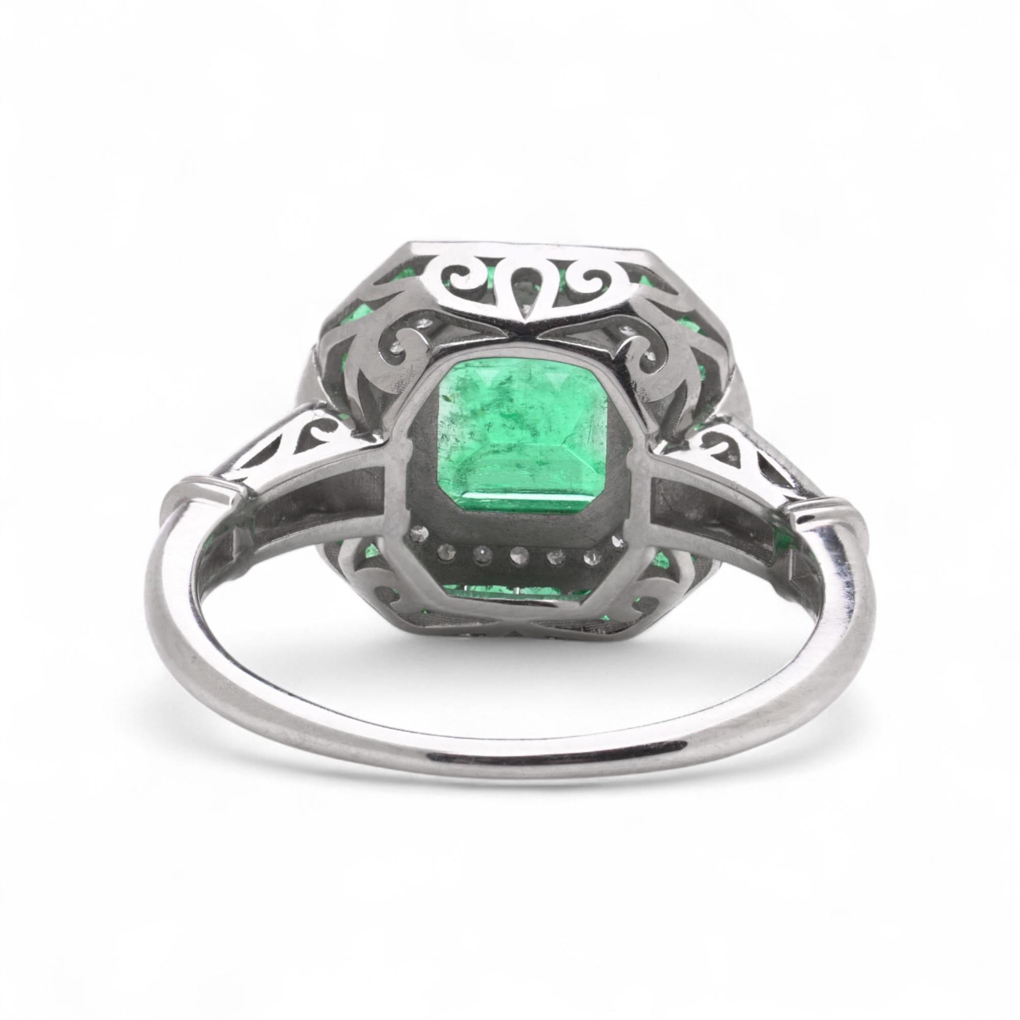 Art Deco Stil Platin 1,19 ct. Smaragd- und Diamant-Ring im Angebot 1