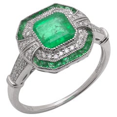 Art Deco style Platinum 1.19 ct. Emerald and Diamond Ring
