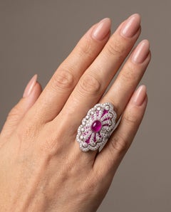 Art Deco Style Platinum 1.51 ct Burmese Ruby and Diamond Plaque Ring
