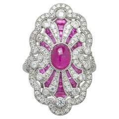 Art Deco Style Platinum 1.51 ct Burmese Ruby and Diamond Plaque Ring