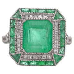 Art Deco Style Platinum 3.76 ct. Emerald and diamond ring