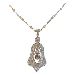 Art Deco Style Platinum and Cognac Diamond Drop Necklace
