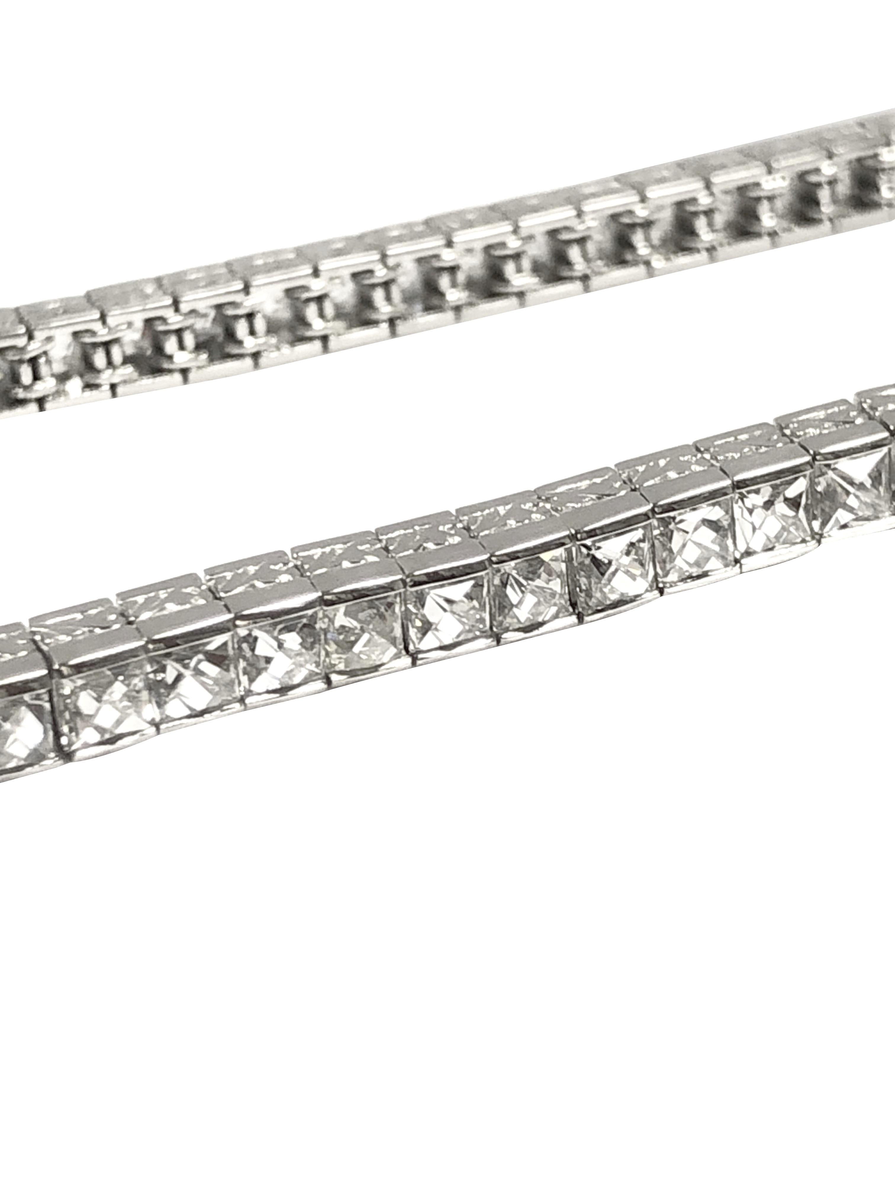 Art Deco Style Platinum and French Cut Diamond Line Bracelet  In New Condition For Sale In Chicago, IL